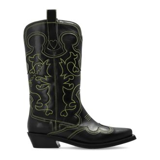 Ganni Cowboy Boots, female, Black, Size: 10 US Embroidered Western Boots