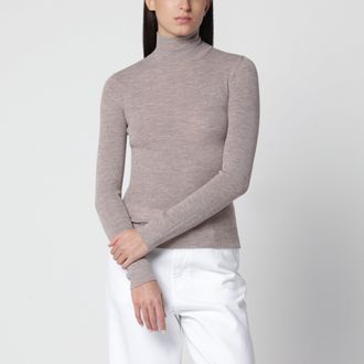 Max Mara Beige m&eacute;lange turtleneck sweater in virgin wool