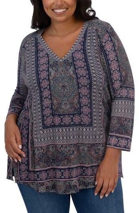 Lucky Brand Border Print Top in Maroon Multi at Nordstrom Rack, Size 1X