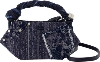 Ganni Mini Bou Bag - Dames - Handtassen - Blauw - ONE Size - Katoen - Tassen
