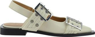 Ganni Womens Buckle Strap Leather Sandals - Ivory - Size EU 37