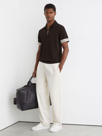 Reiss Chocolate Brown Sleeve-trim Half-zip Polo Shirts, Xxl