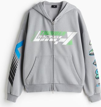 H&M Hoodiejacke in Oversized Fit - Grau/Thunder Racing