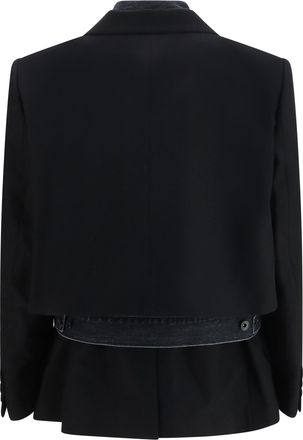 sacai Womens Wool Flannel And Denim Jacket Black Ovis Aries; Cotton