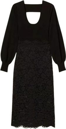 Twinset Gebreide en Kant Lange Jurk - Dames - Casual kleedjes - Zwart - L - Katoen - Kleedjes