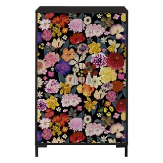 Really Nice Things Aparador MDF 2 puertas decorativas estampado Negro, flores multicolor
