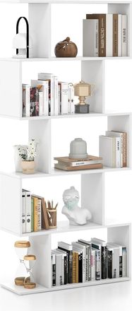 Costway Costway - Librer&iacute;a Con 6 Niveles, Librer&iacute;a Con Forma De S Con Dispositivo Antivuelco, Estante De Madera Con Forma De Z Para Libros Fotos Y Plantas, Es