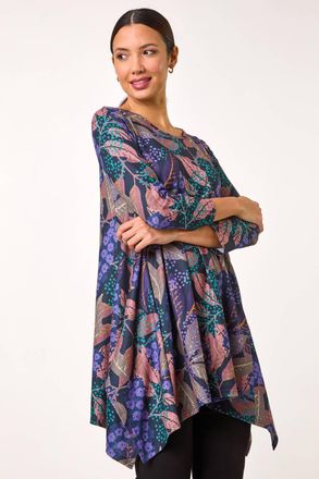 Roman Floral Leaf Print Stretch Tunic