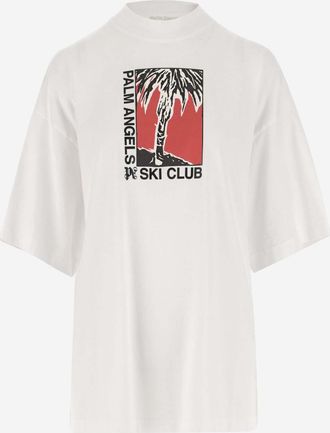 Palm Angels Beige White Graphic Print T-Shirts
