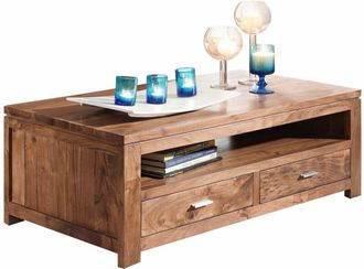 Massivmoebel24 tavolino da salotto in legno di Acacia 110x60x40 miele dorato laccato shaman 74