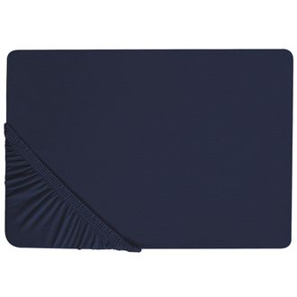 Beliani S&aacute;bana De Algod&oacute;n Azul Marino Estampado Liso Cl&aacute;sico Ribete El&aacute;stico 160 X 200 Cm Dormitorio Hofuf
