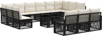 vidaXL Conjunto De Sof&aacute;s De Jard&iacute;n 14 Uds. Negro Y Blanco Crema Vidaxl