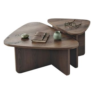 Dmora Mesa De Sal&oacute;n Saraceno, Modular, Forma Triangular, Tono Nuez En La Superficie, 90x60x35h Cm Marr&oacute;n Nuez