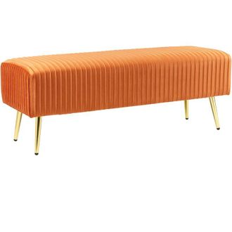 Beliani Banco De Terciopelo Naranja Dorado 118 Cm Patas Metal Glamour Paterson