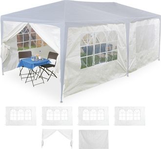 Relaxdays Laterales Carpa 3x6m, Set De 6, 2x3m, Impermeables, Ventanas Y Puerta, Paredes P&eacute;rgola Cierre Contacto, Blanco - Relaxdays