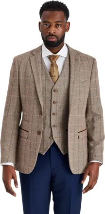 PAUL ANDREW Mens Brown Tweed Suit with Mayfair Navy Trousers - Harris