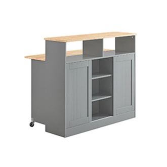 SoBuy Isla de cocina con encimera extensible madera gris