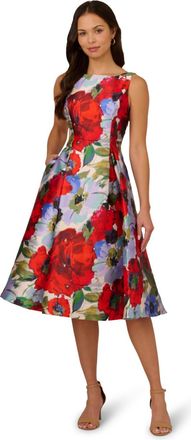 Adrianna Papell Womens Floral Mikado Midi Dress - Multicolour - Size 12 UK