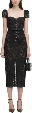 Self Portrait Sweetheart Lace Midi Dress with Puff Sleeves