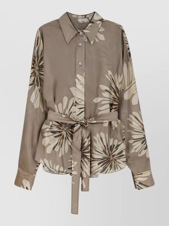 Brunello Cucinelli silk shirt belt long sleeves collar
