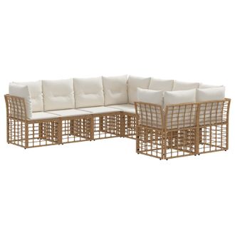 vidaXL Conjunto De Sof&aacute;s De Exterior 8 Pcs Natural Y Crema Poli&eacute;ster Vidaxl