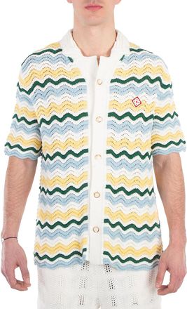 Casablanca Wavy Boucle Button Down Shirt, Size Large