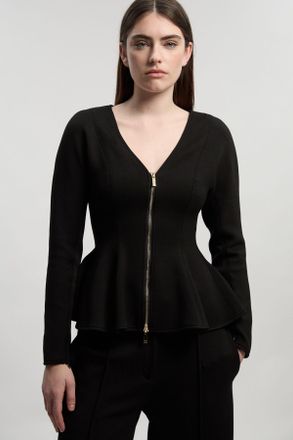 Karen Millen Womens Ponte Peplum Sleeve V Neck Top - Black - Size X-Small