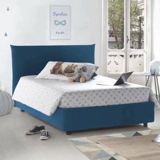 Talamo Italia Talamo Italia - Dmora - Cama De Plaza Y Media Dbranc, Cama Contenedor Con Revestimiento De Tela, 100% Made In Italy, Apertura Frontal, Con Colch&oacute;n Cm 
