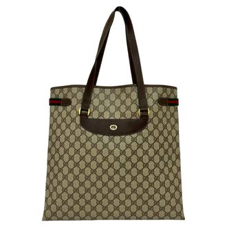 Gucci Brown Green Red Color Leather Pvc Shoulder Bag Tote Bag (Pre-Owned)