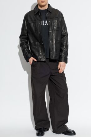 AllSaints Leather Jacket Saxon, Mens, Black