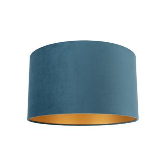 QAZQA Algod&oacute;n Pantalla De L&aacute;mpara De Terciopelo Azul 35/35/20 Con Interior Dorado, - Qazqa