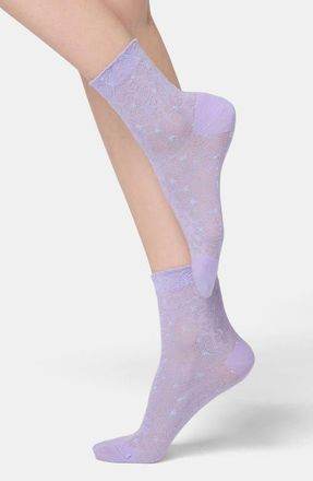Orobl&ugrave; Floral Jacquard Crew Socks in Lilac at Nordstrom