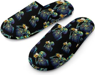Generic Skeleton Drinking Beer Mens Cotton Slippers Memory Foam Comfort House Shoes Winter Indoor Slipper for Hotel Casa Spa