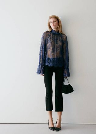 Mango Blusa pizzo floreale blu - Donna - S - MANGO
