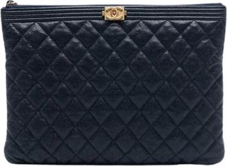 Chanel Pre-owned Clutches, female, Blue, Size: ONE SIZE Pre-owned Leather Clutch