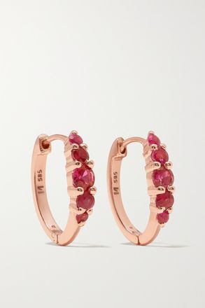 Ileana Makri Orecchini A Cerchio Medi In Oro Rosa 18 Carati Con Rubini Rivulet - Rosso