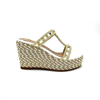 Ex&eacute; Womens Valeria Wedge Sandal In Gold/white