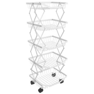 Hhg Hhg - Nunca Usado] Estante 441, Estante De Cocina Estante M&oacute;vil Carro De Cocina Estante De Pie, Cesta De Hierro Plegable Enrollable 95x39x28cm, Blanco