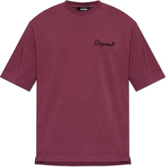 Dsquared2 T-shirt met geborduurd logo - Heren - T-shirts - Rood - M - Katoen - Tops