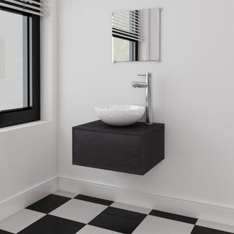 Berkfield Home Three Piece Bathroom Furniture & Basin Set Black
