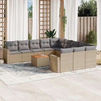 vidaXL Juego De Sof&aacute;s Jard&iacute;n Con Cojines Beige Mezcla 12 Pzas Rat&aacute;n Pe Vidaxl