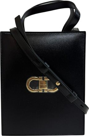 Ferragamo Black Red Color Leather Metal Tote Bag (Pre-Owned)