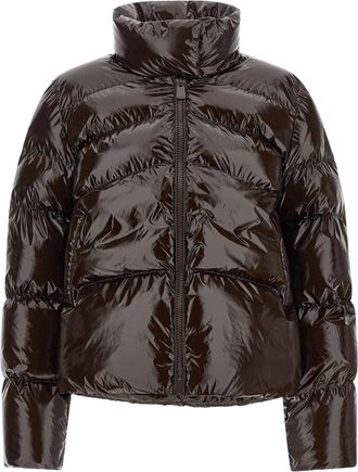 Pinko Dark Brown High Collar Quilted Nylon Down Jacket