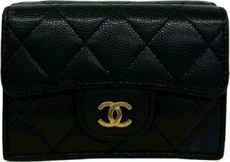 Chanel Black Grained Calfskin Wallet (Tri-Fold) (Pre-Owned)