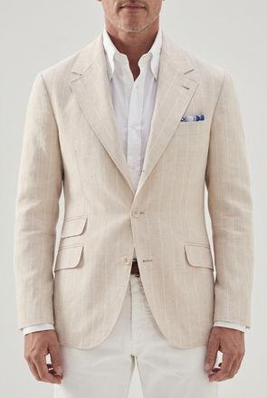 Brunello Cucinelli Sand Linen Wool Tailored Blazer, Brand Size 48 (US Size 38)