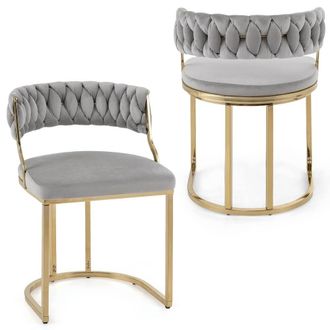 Costway Costway 2PCS Velvet Dining Chairs Modern Woven Upholstered Accent Chairs in Grey