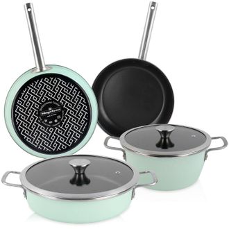 Magefesa Magefesa - Nordic Verde Bater&iacute;a Cocina Inducci&oacute;n 6 Piezas, Antiadherente Libre Pfoa Exterior Verde Menta Retro Vintage Verde