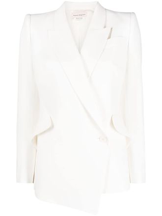 Alexander McQueen drop-hem crepe blazer - women - Cupro/Viscose/Acetate - 42 - White