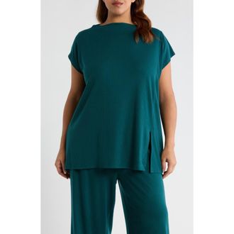 Eileen Fisher Rib Boxy Funnel Neck Top in Kelp at Nordstrom, Size 1 X