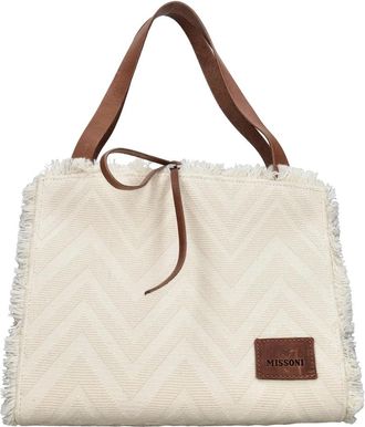 Missoni Zigzag Stof en Lederen Tas - Dames - Handtassen - Wit - ONE Size - Leer - Tassen